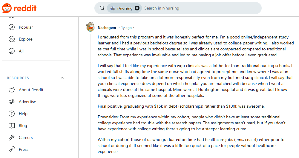 WGU Prelicensure Nursing Reviews Reddit